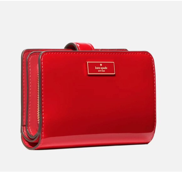New Kate Spade Bridget Patent Medium Compact Bifold Wallet Bright Red - Picture 1 of 3